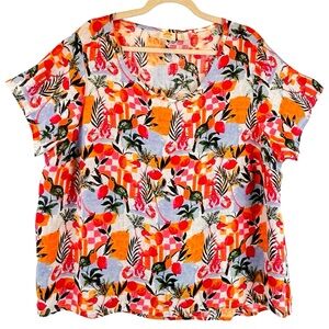 NWOT C&C California 100% Linen Coastal Tropical Tunic Top 1X